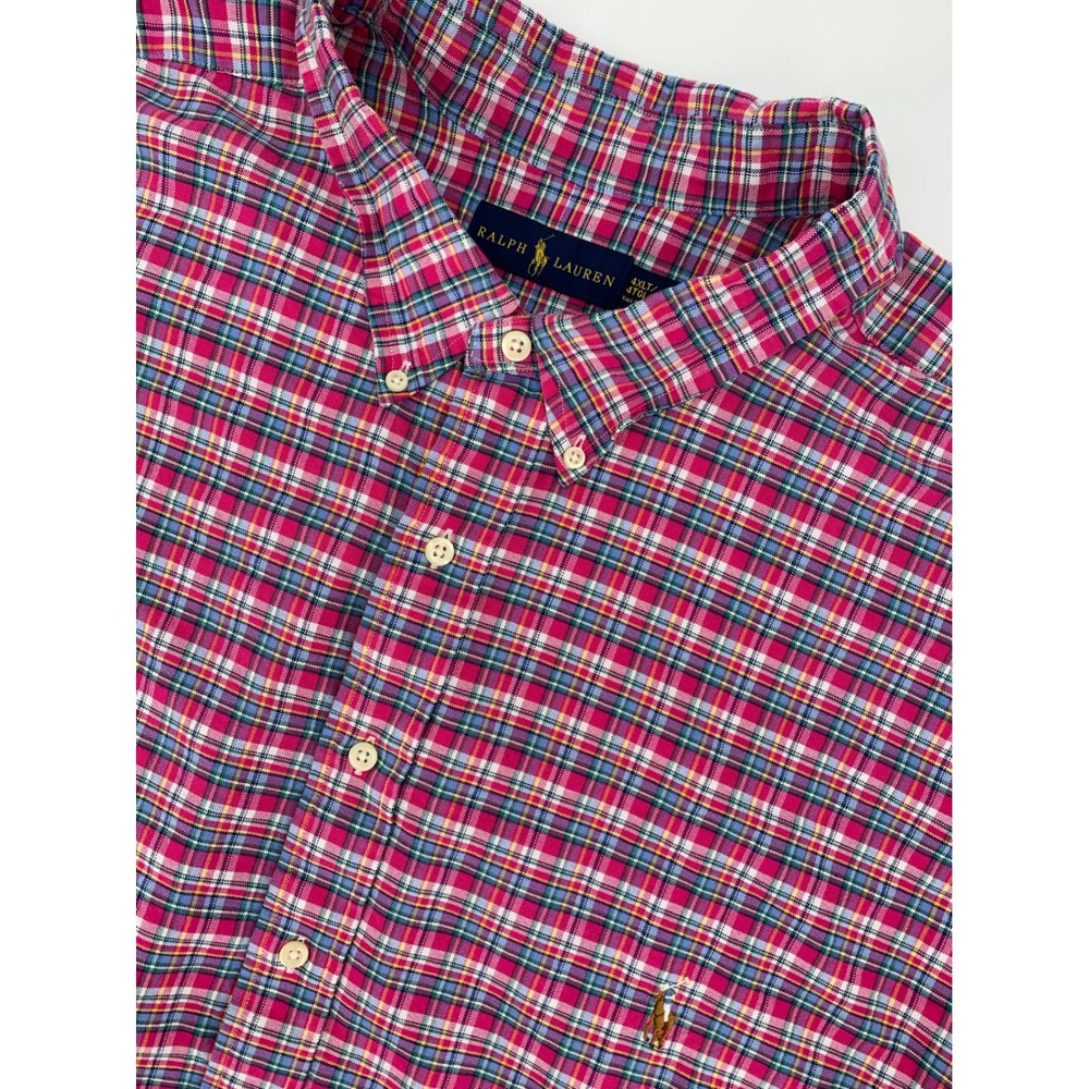 Ralph‎ Lauren Shirt Mens 4XLT Pink Plaid 100% Cotton Long Sleeve Button Up